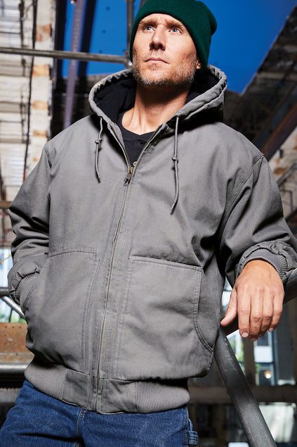 Washed Duck Cloth Insulated Hooded Work Jacket